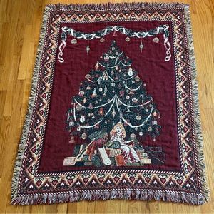 crown crafts Throw Blanket Christmas Tree 46”x69” USA Made Holiday Tapestry